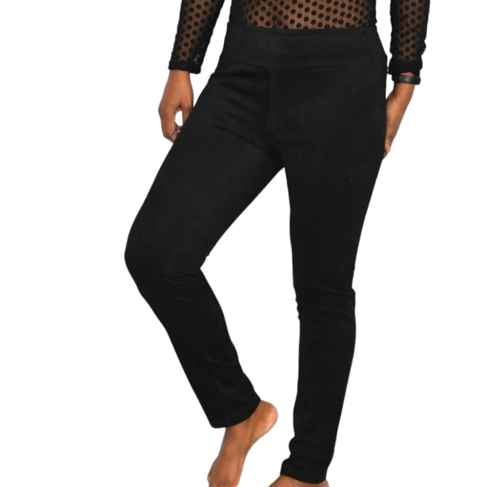 Joh Annelise Pull On Pants Black Stretch Faux Suede Elastic Waist Classic Small